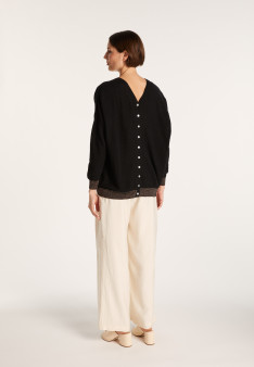 Pull col rond en cachemire lin - Ambre  6840- 05 Bleu Marine Noir