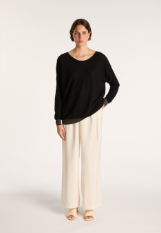 Pull col rond en cachemire lin - Ambre  6840- 05 Bleu Marine Noir