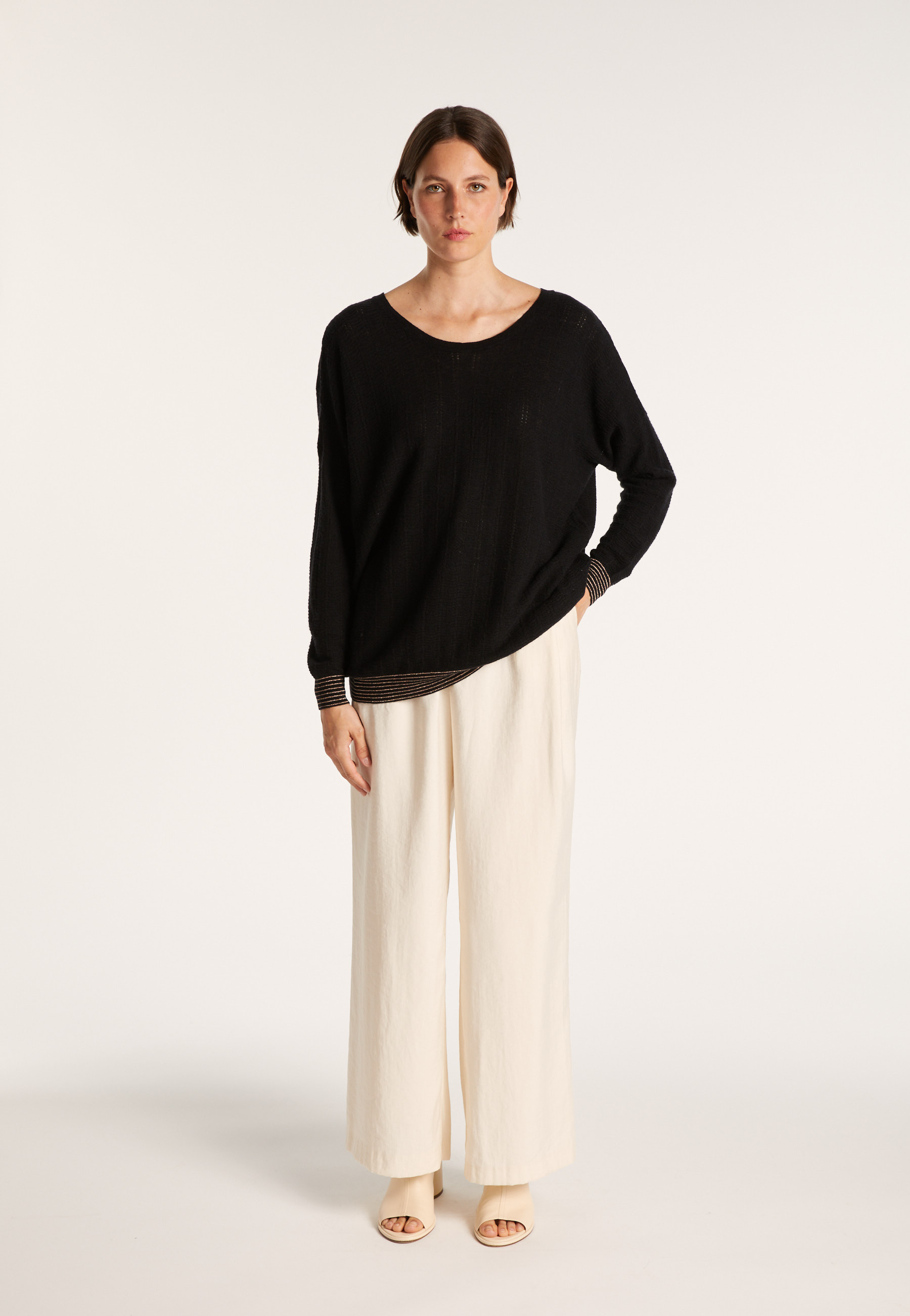 Pull col rond en cachemire lin - Ambre  6840- 05 Bleu Marine Noir