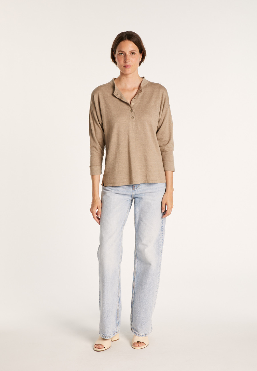 Cashmere linen sweater with button-down collar - Naza