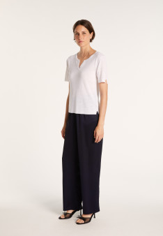 Slub linen t-shirt with Tunisian collar - Boheme