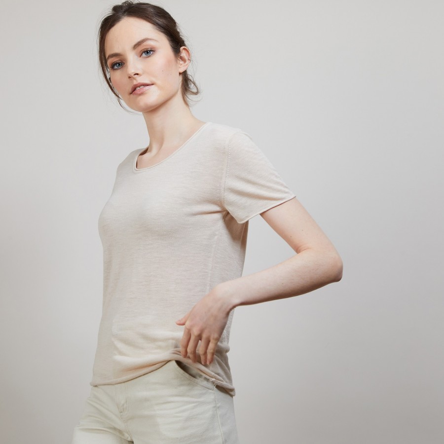 Flamed linen round neck T-shirt - Bang