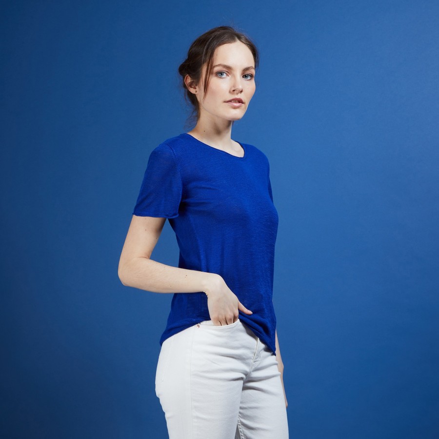 Camiseta de linho com gola redonda e babados - Bang