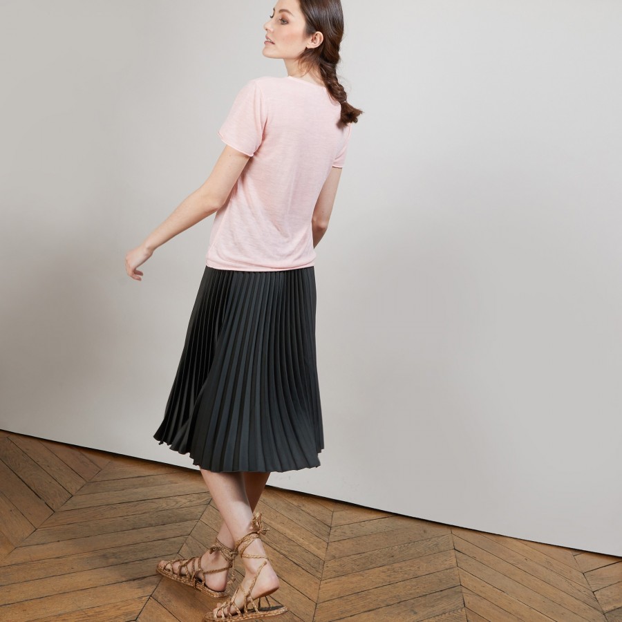 Camiseta de linho com gola redonda e babados - Bang