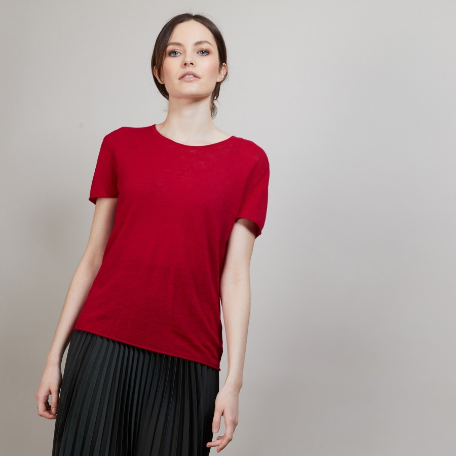 Camiseta de linho com gola redonda e babados - Bang