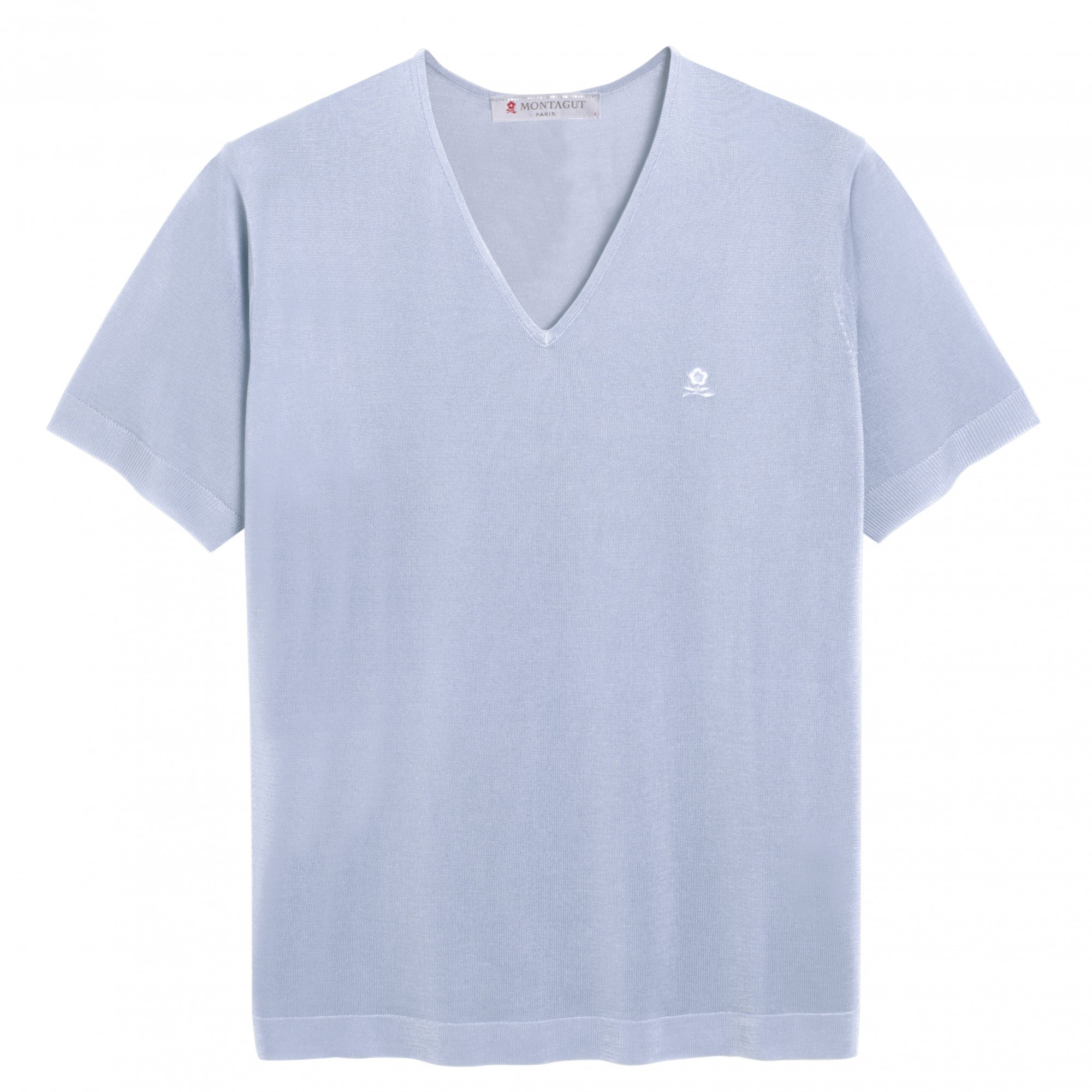 Tshirt col v manches courtes Fil Lumière Débora bleu clair