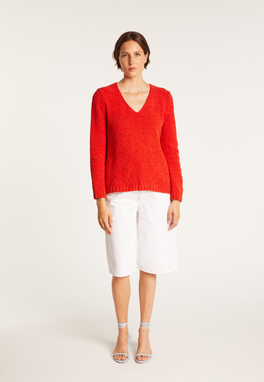 V-neck jumper in silk and wool velour - Bobbye