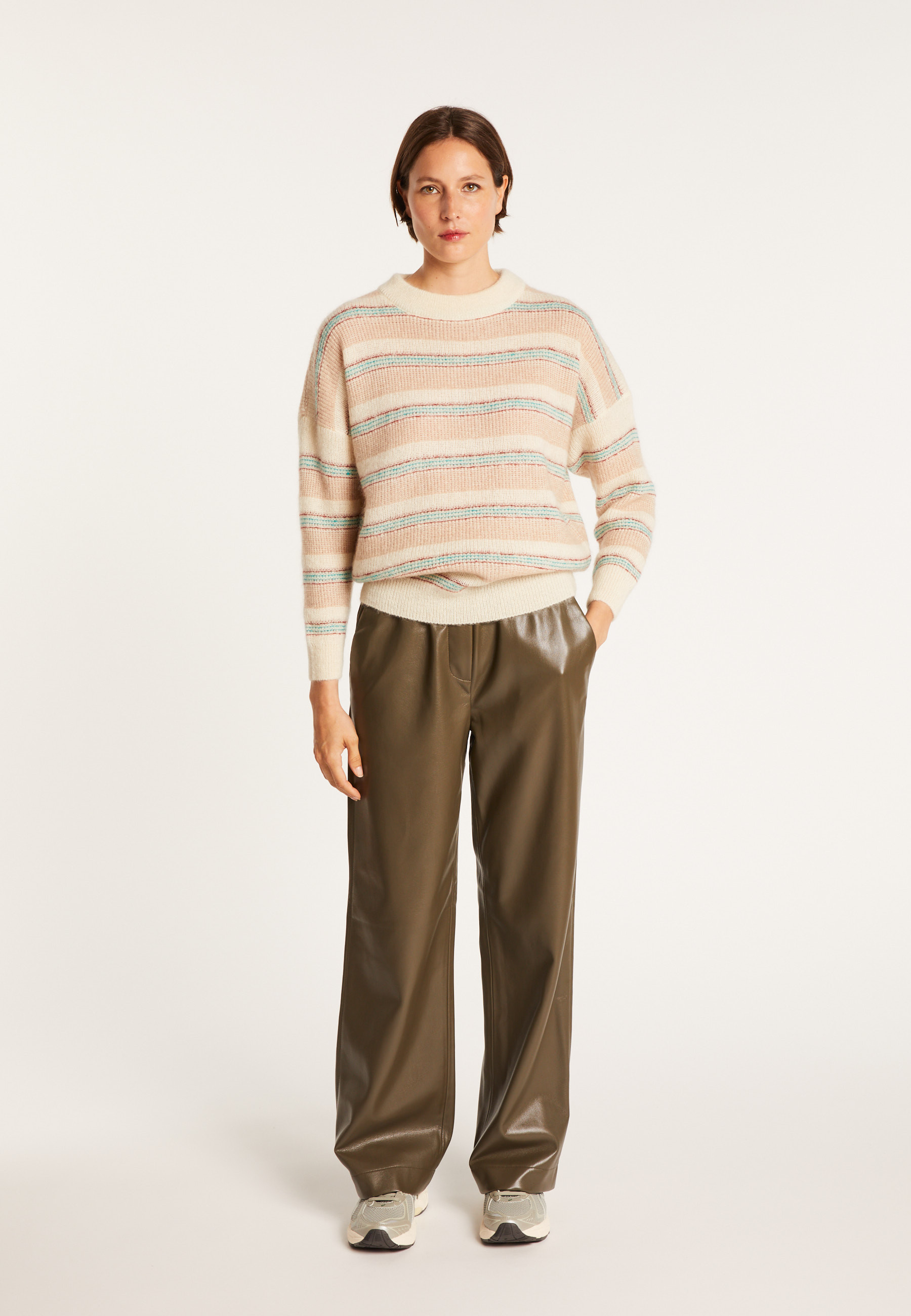 Pull col rond à rayures en mohair - Charlie 7502 rubis - 52 Rouge