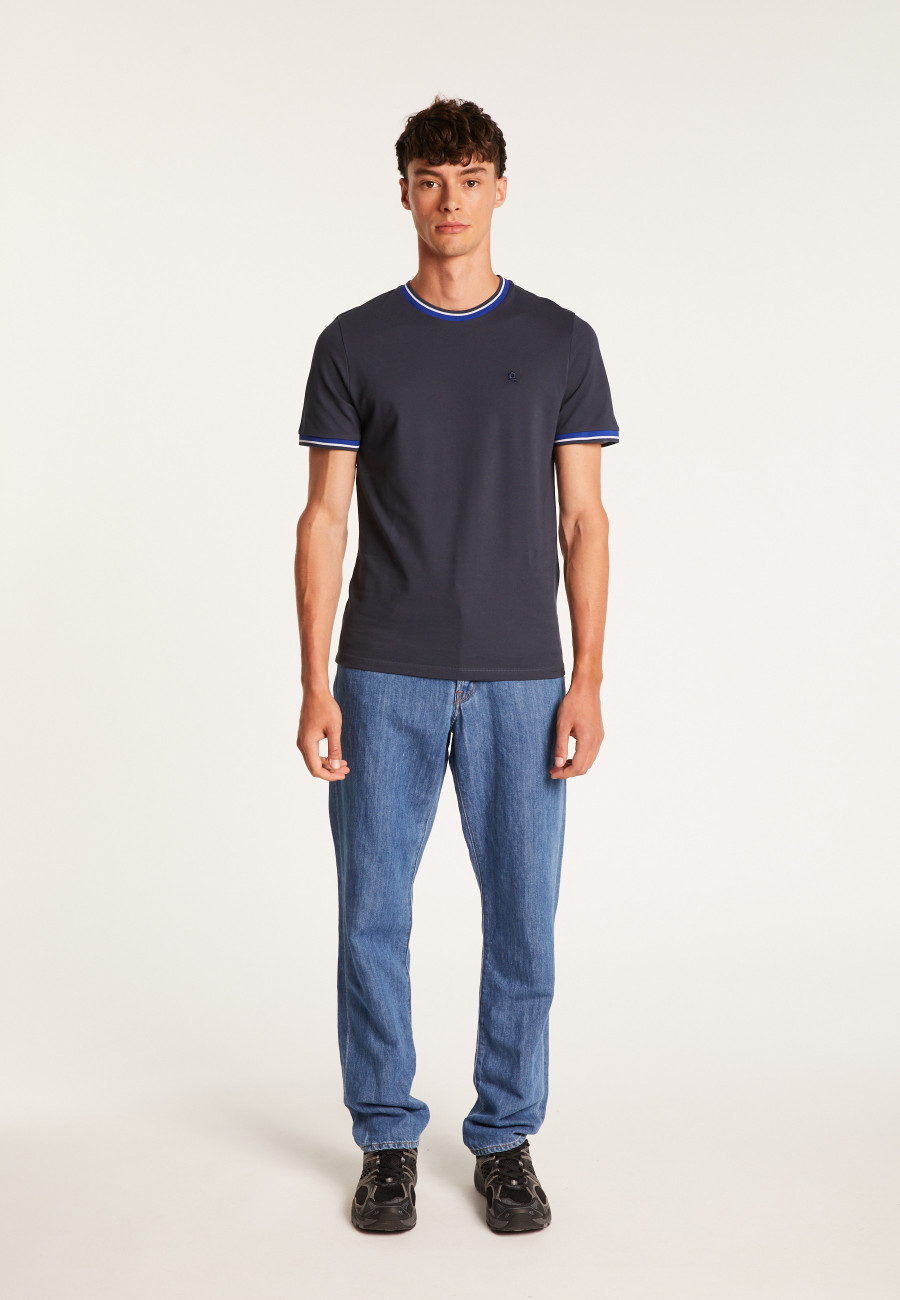 Camiseta tricolor de algodão piqué com gola - Duc