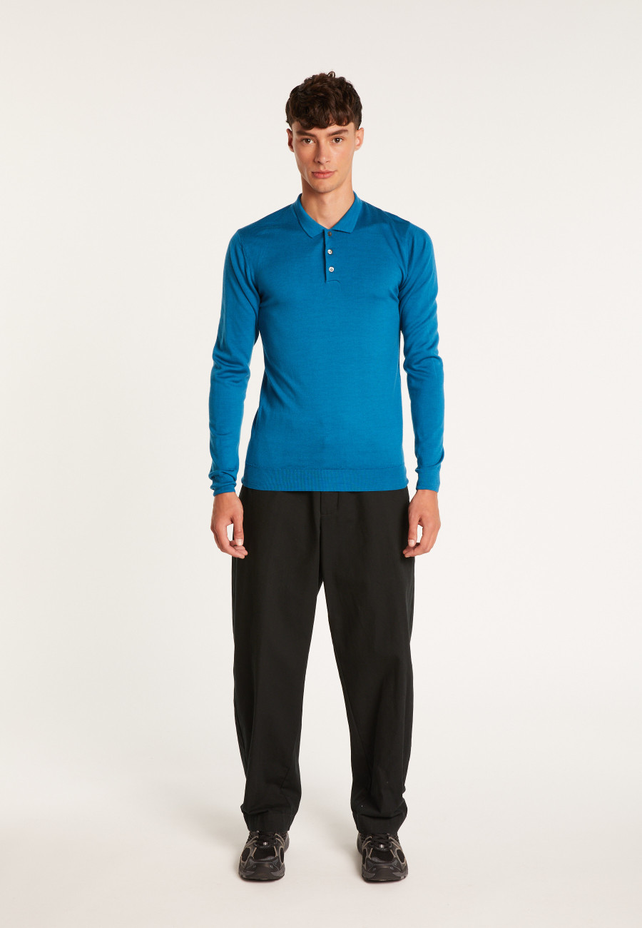 Suéter gola polo de lã merino com logotipo - Eni