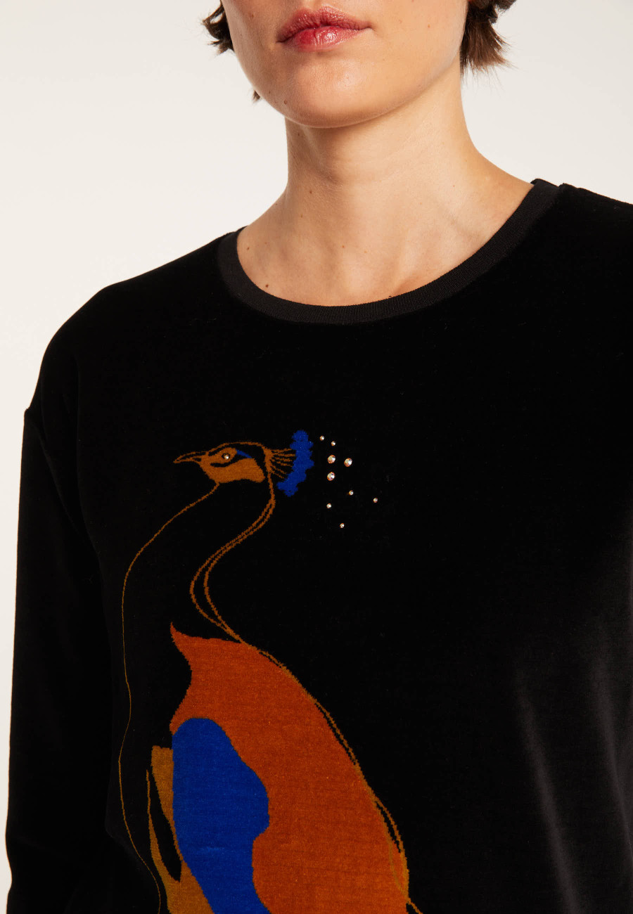 Velour jumper with peacock - Pavel
