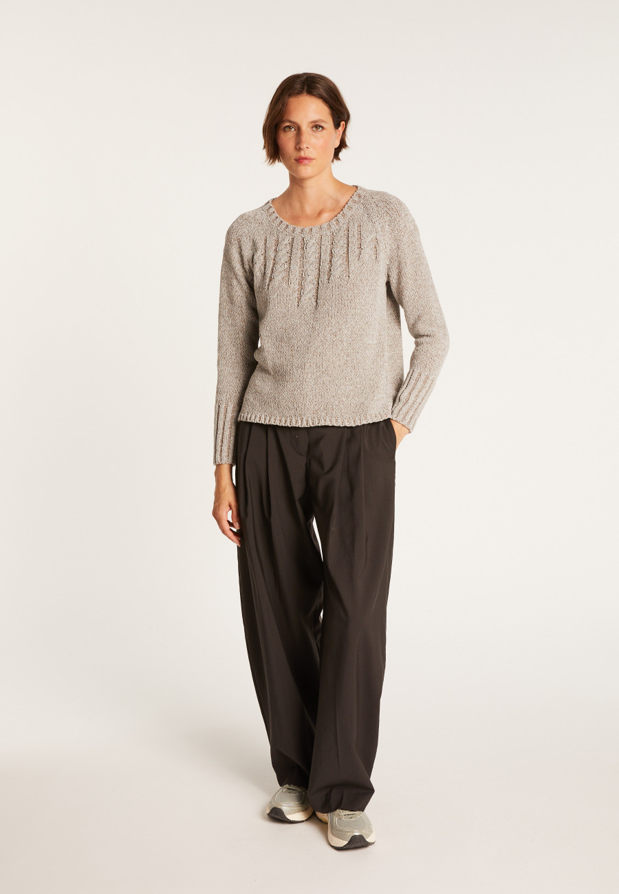 Jumper in silk and wool velour with cabling - Bahamas