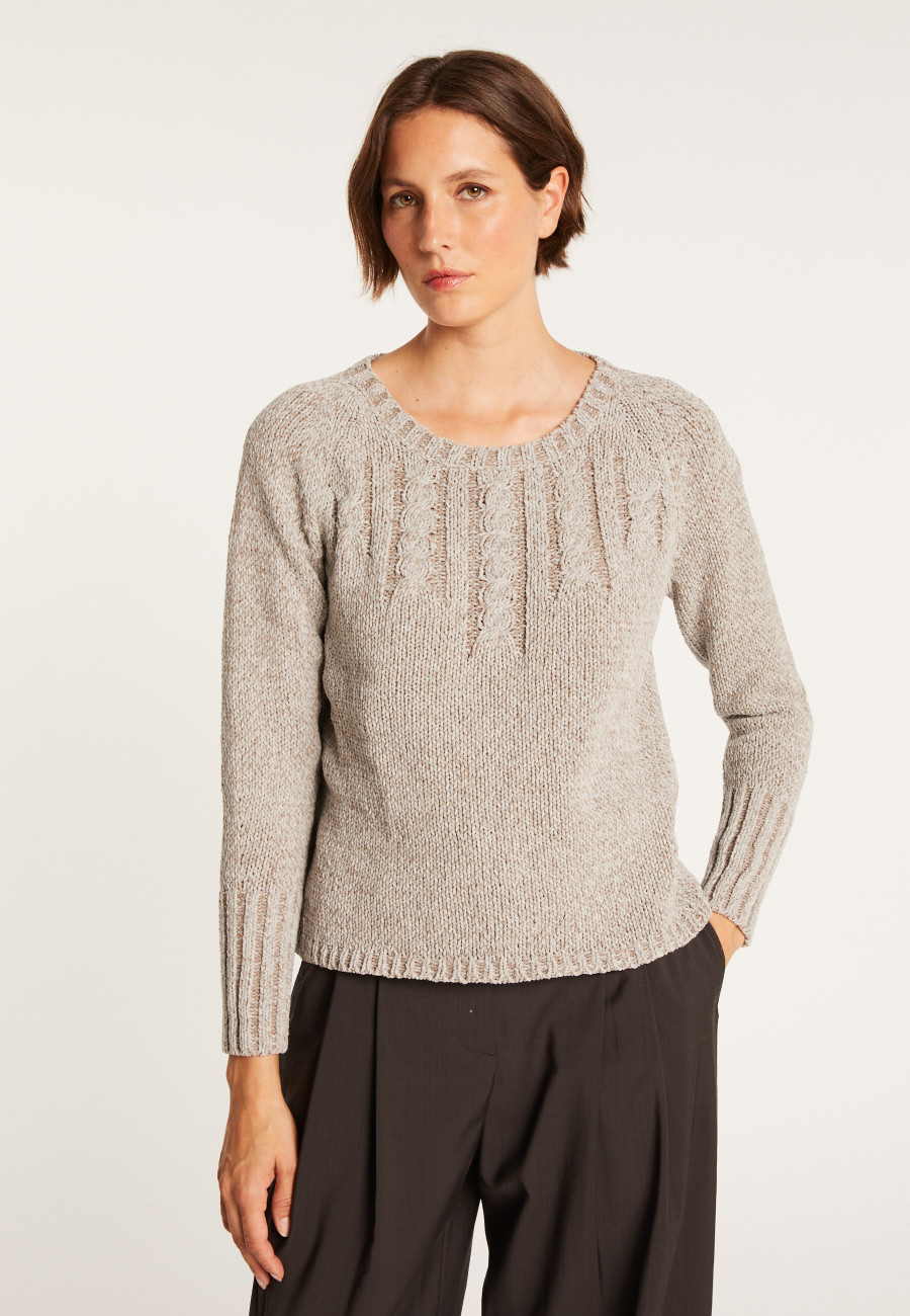 Jumper in silk and wool velour with cabling - Bahamas