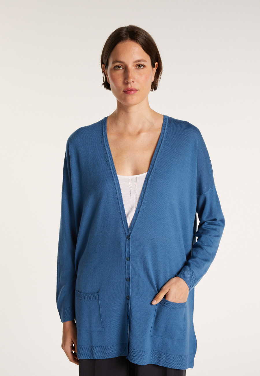 Cardigan longo de lã com bolsos - Anne-Sophie