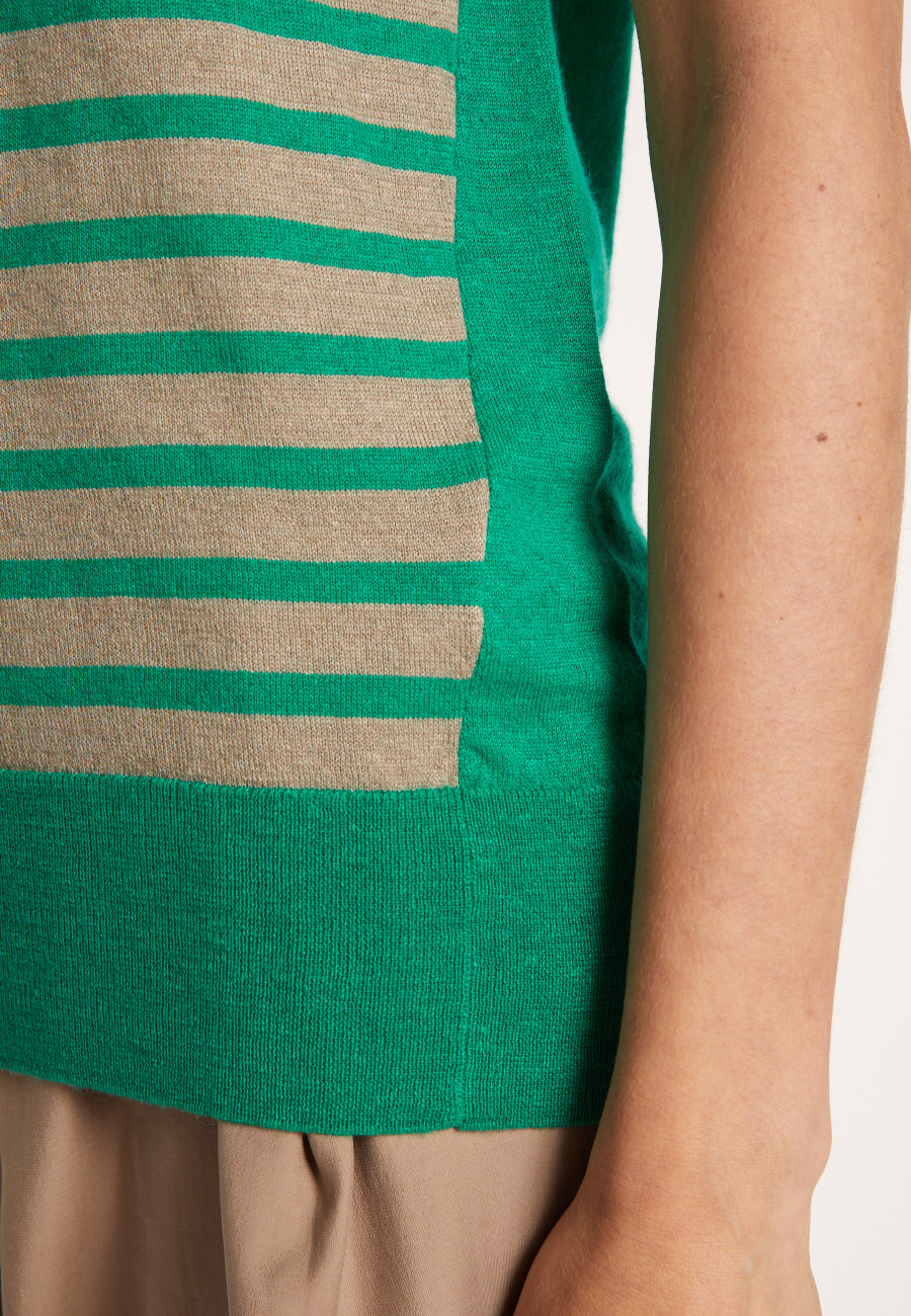 Camiseta de linho e cashmere listrada bicolor - Naria