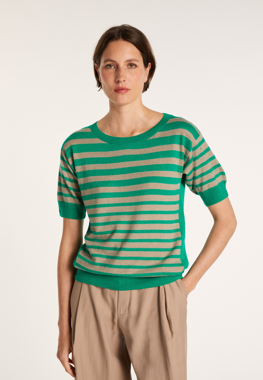 Camiseta de linho e cashmere listrada bicolor - Naria