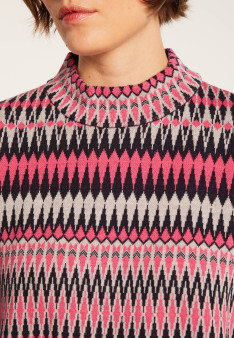 Pull motifs aztèques en  laine - Fidji 7159 marine/vapeur/pivoine 05 Bleu marine