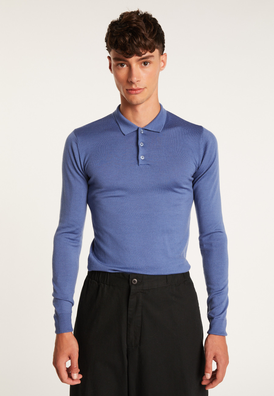 Long-sleeved merino wool polo shirt - Eni