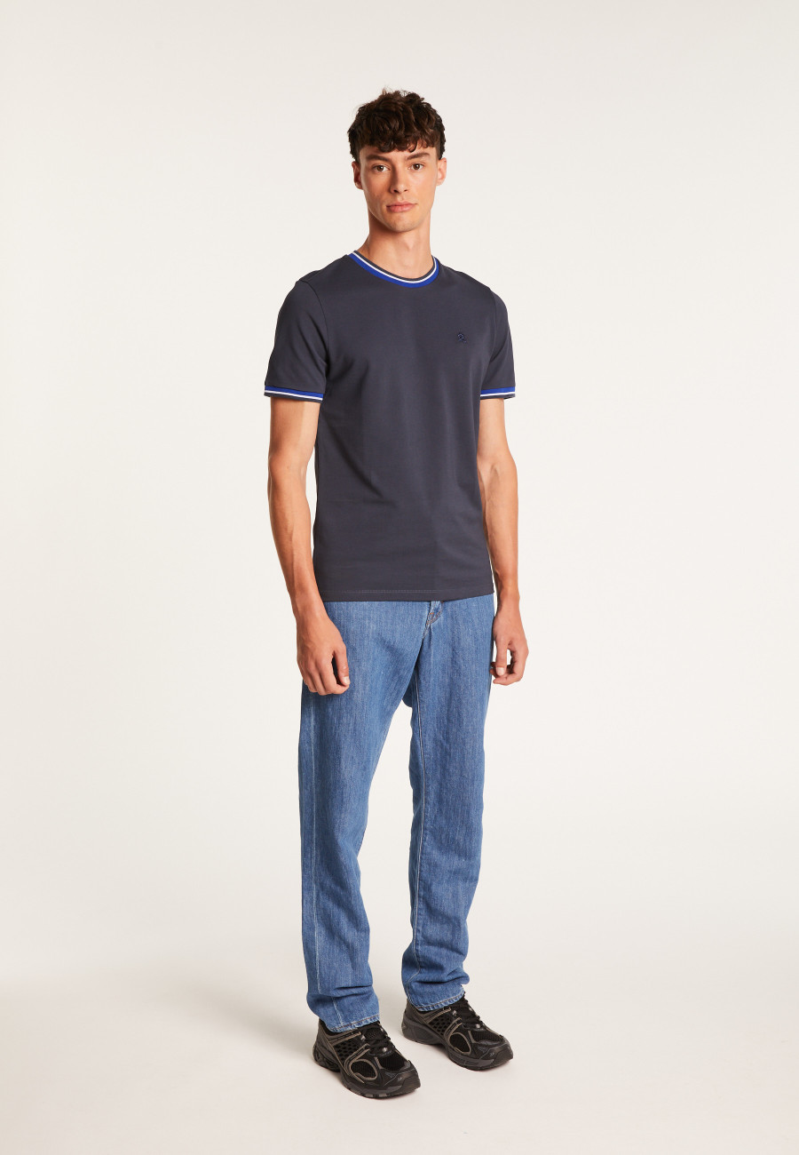 Camiseta tricolor de algodão piqué com gola - Duc