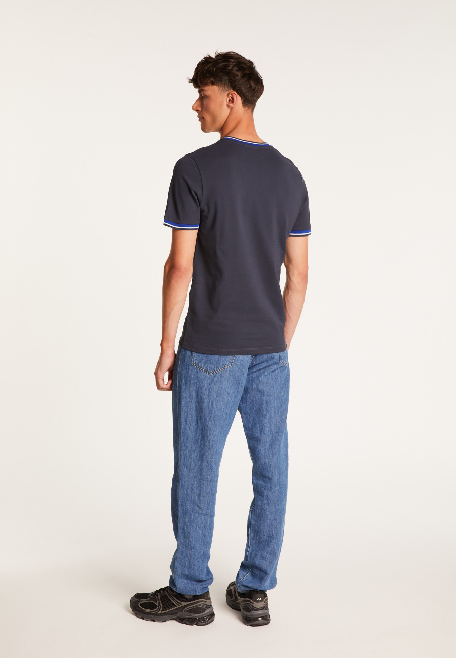 Camiseta tricolor de algodão piqué com gola - Duc