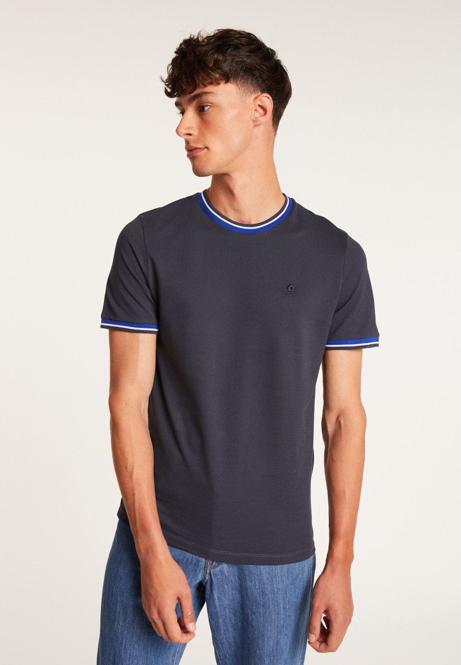 Camiseta tricolor de algodão piqué com gola - Duc