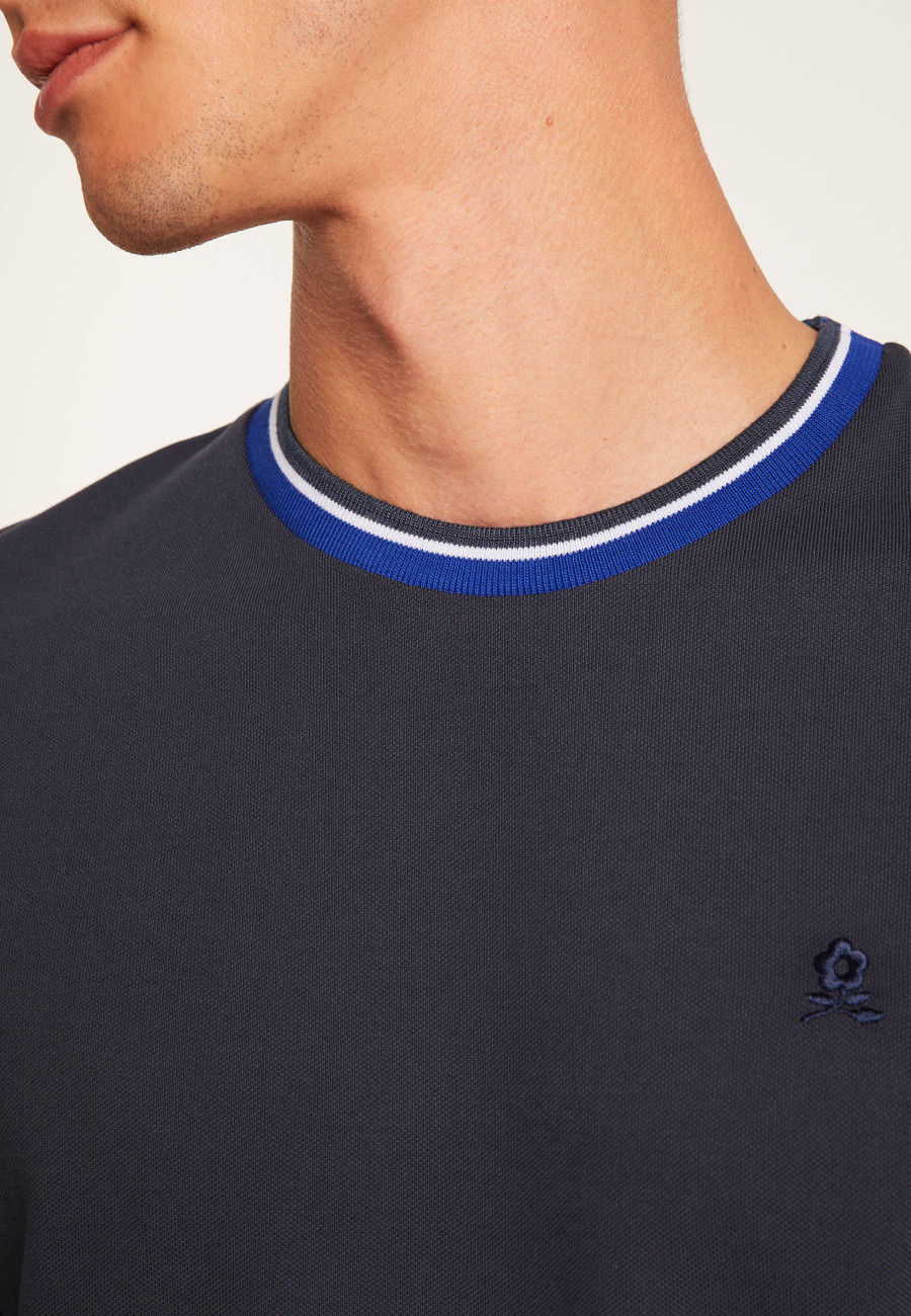 Camiseta tricolor de algodão piqué com gola - Duc