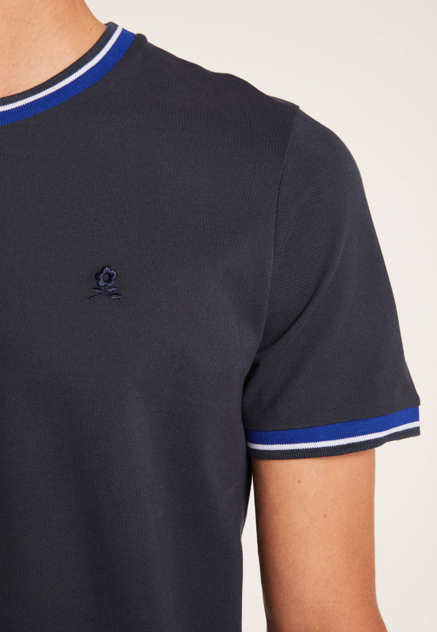 Camiseta tricolor de algodão piqué com gola - Duc