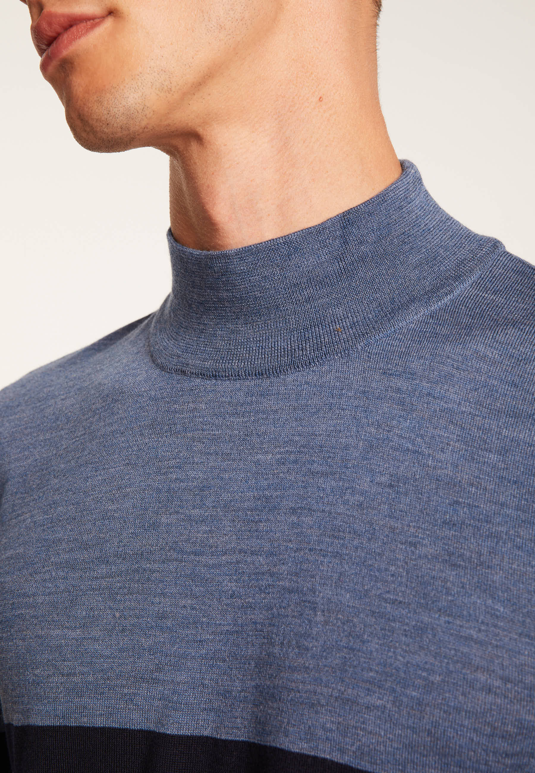 Striped wool sweater with high neck collar - Lazar