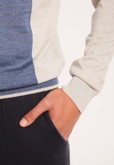 Pull bicolore en laine - Lasso 7147 baltique/marine - 05 Bleu marine
