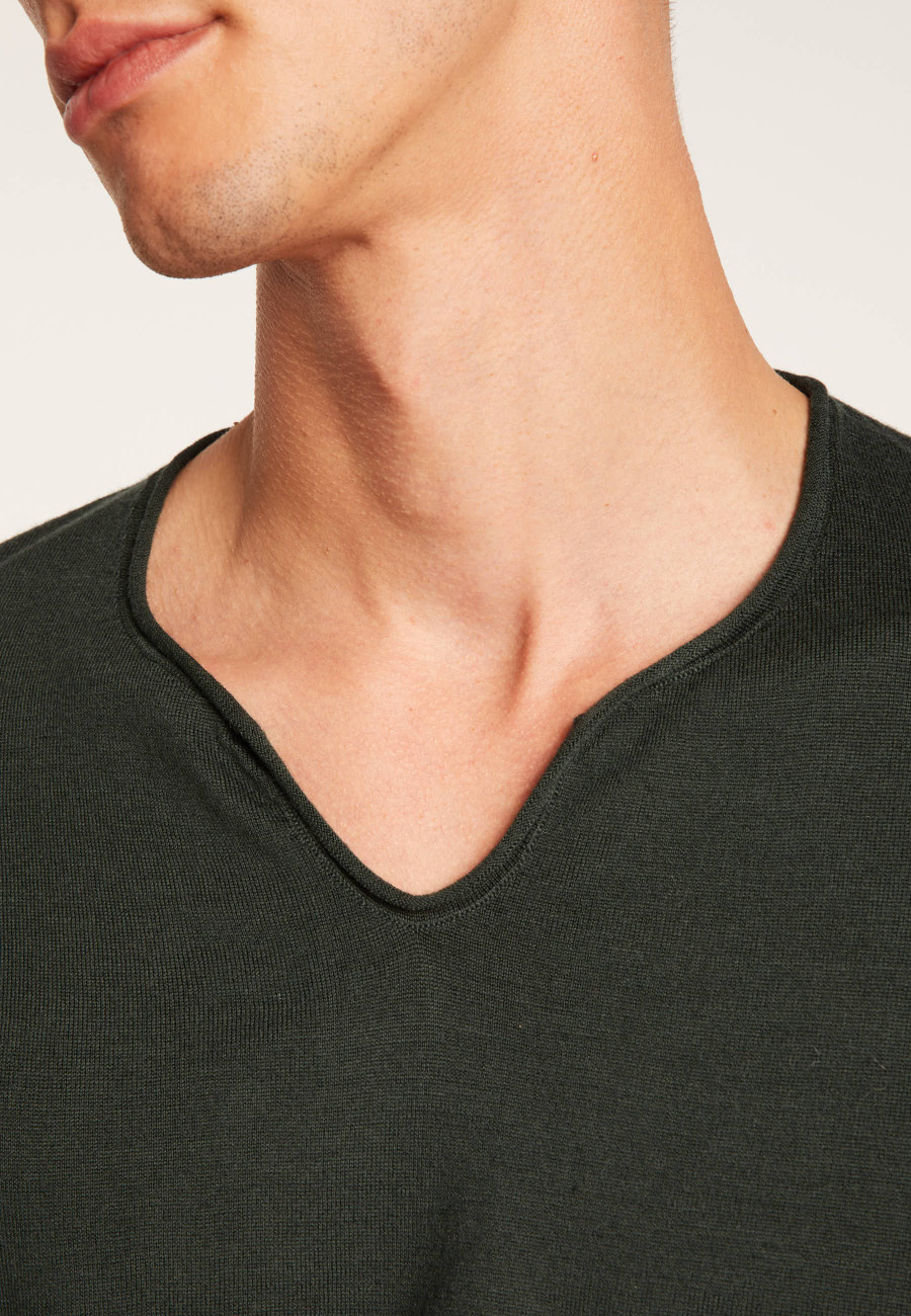 Merino wool sweater with Tunisian collar with logo - Etan