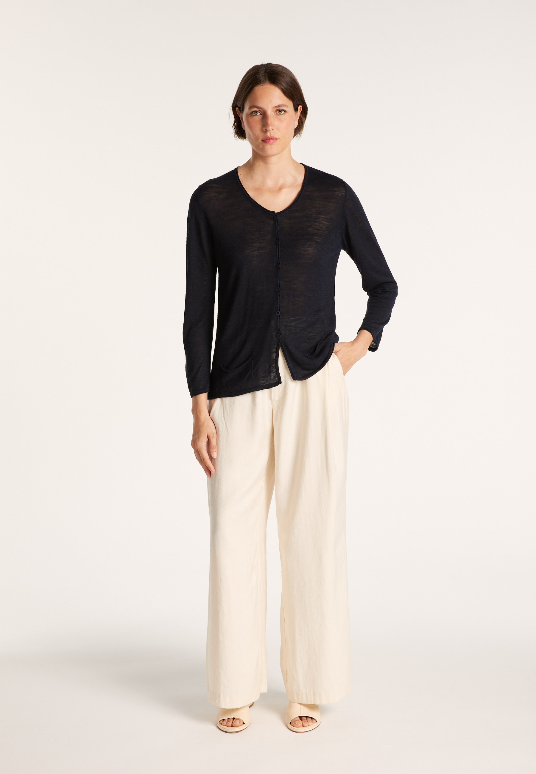 Cardigan à poches en lin flammé - Bao 7240