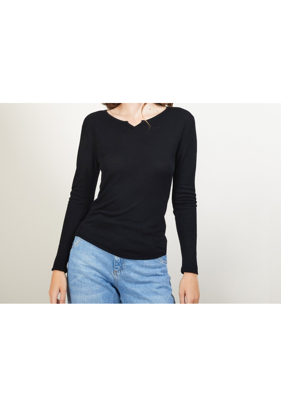 Bamboo cashmere sweater with tunisian collar - Betty