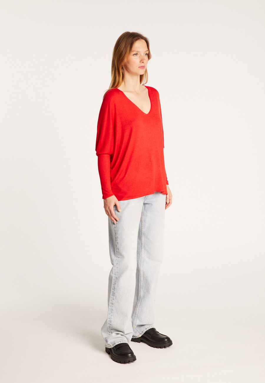 Camiseta oversized com decote em V em fibra de cashmere de bambu - Rica
