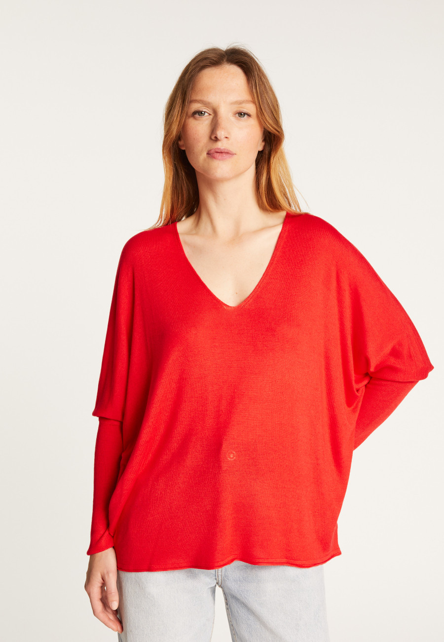 Camiseta oversized com decote em V em fibra de cashmere de bambu - Rica