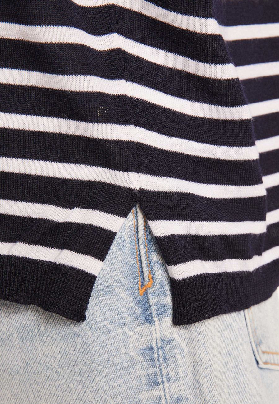 Blusa marinheira de lã merino com decote em V - Rex