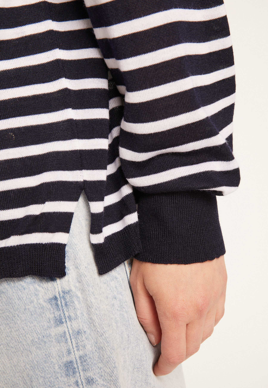 Blusa marinheira de lã merino com decote em V - Rex