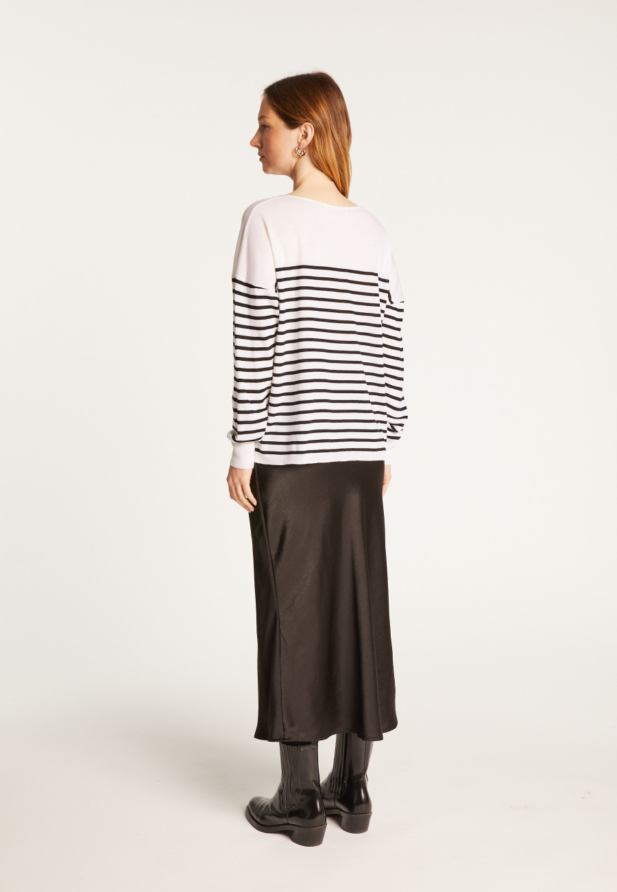 Blusa marinheira de lã merino com decote em V - Rex