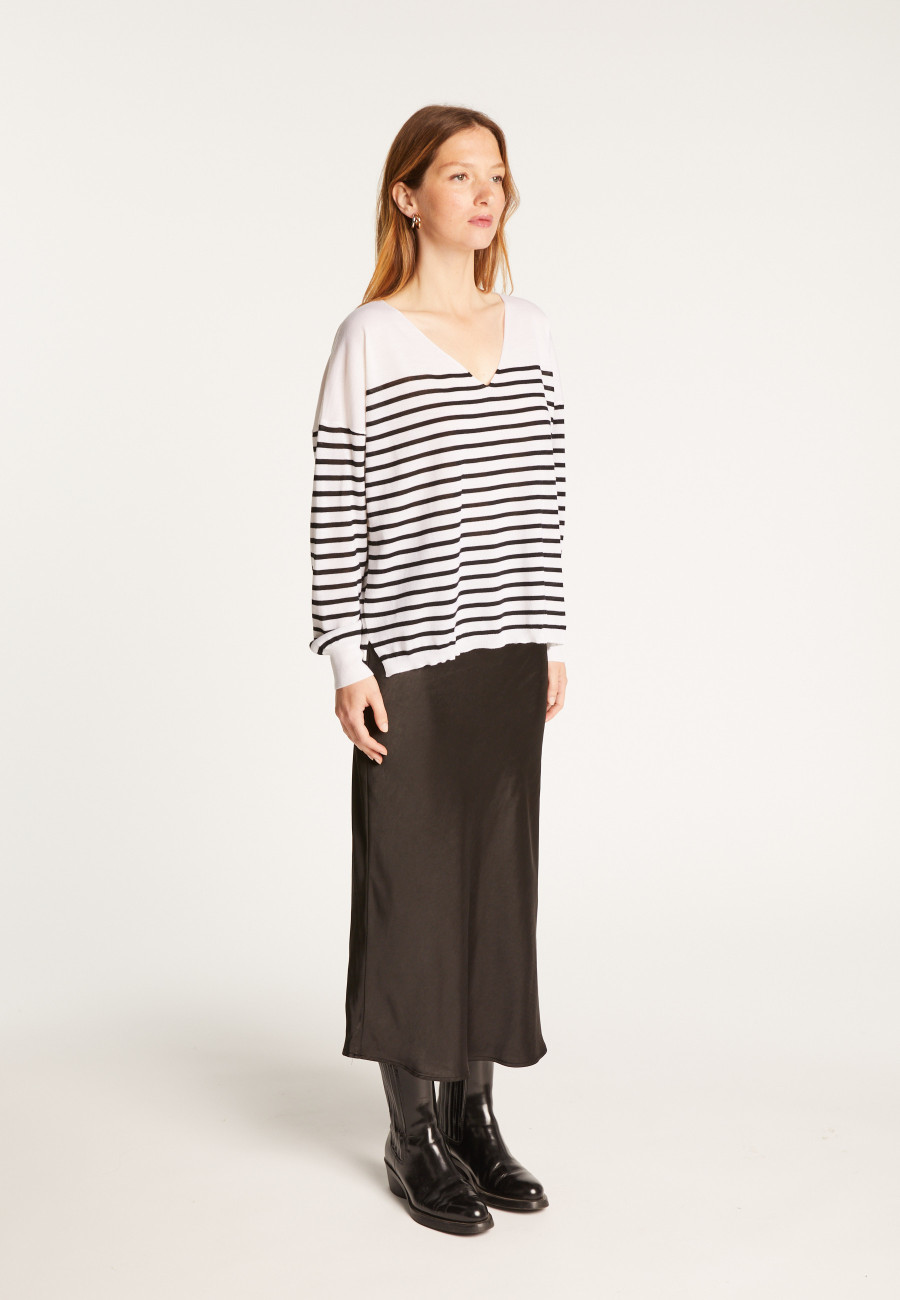 Blusa marinheira de lã merino com decote em V - Rex