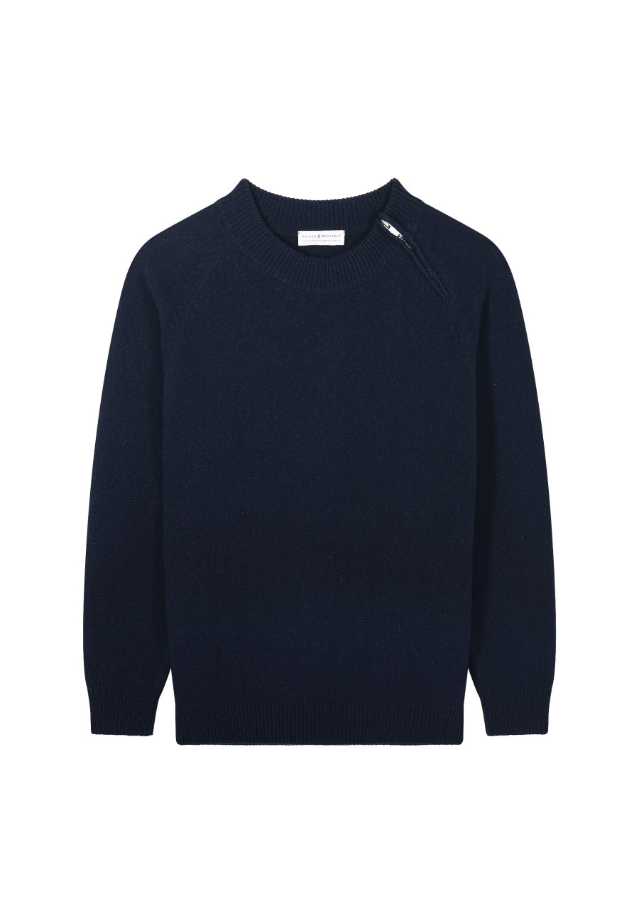 Suéter de gola redonda com zíper e mistura de caxemira - Tiam