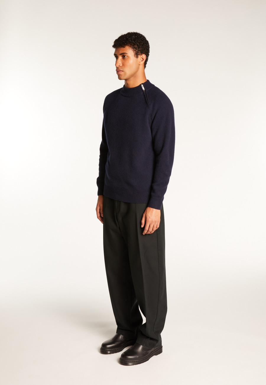 Suéter de gola redonda com zíper e mistura de caxemira - Tiam
