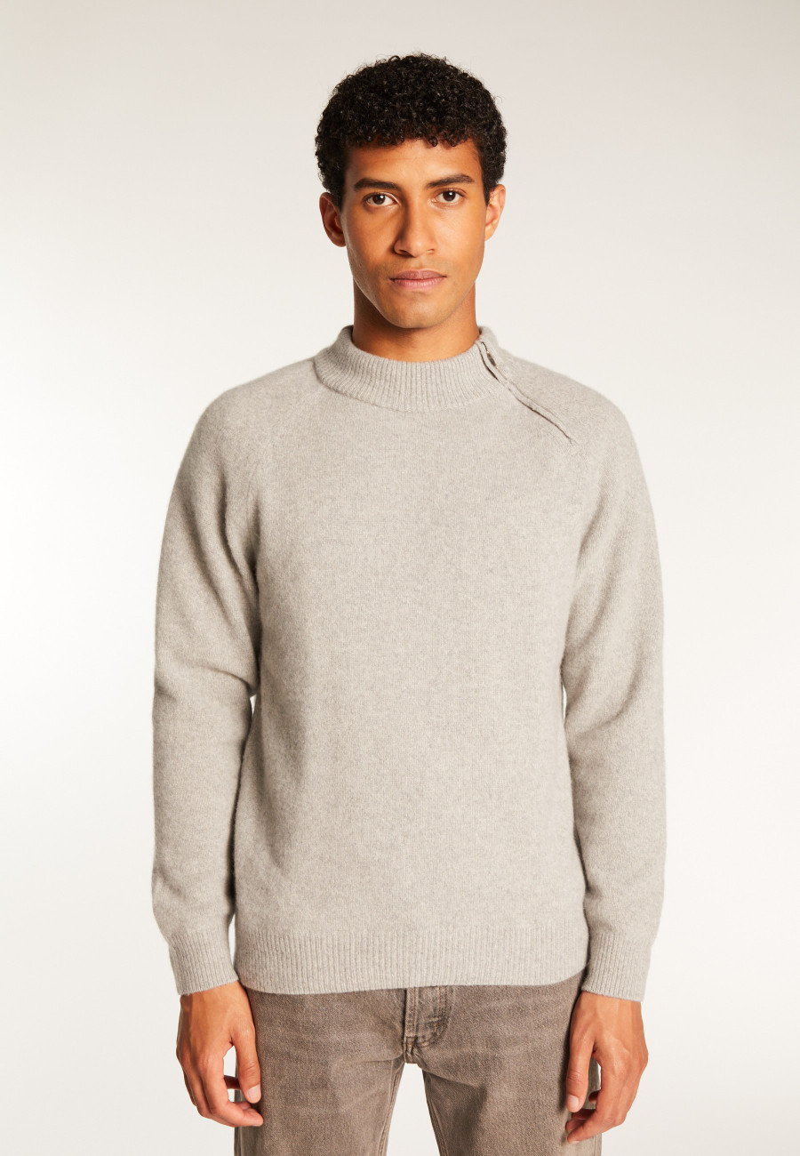 Suéter de gola redonda com zíper e mistura de caxemira - Tiam
