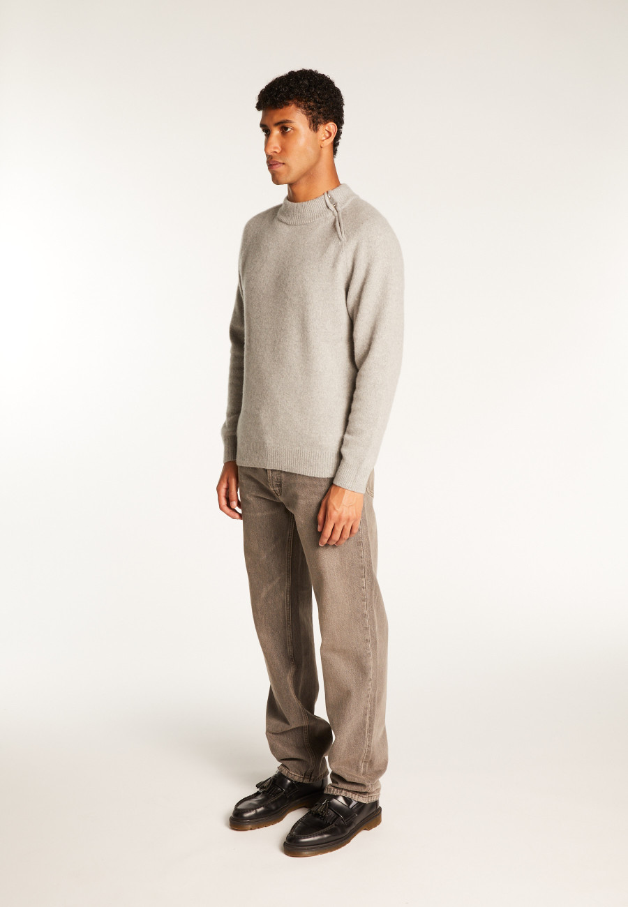 Suéter de gola redonda com zíper e mistura de caxemira - Tiam