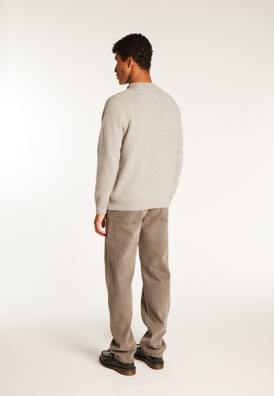 Suéter de gola redonda com zíper e mistura de caxemira - Tiam