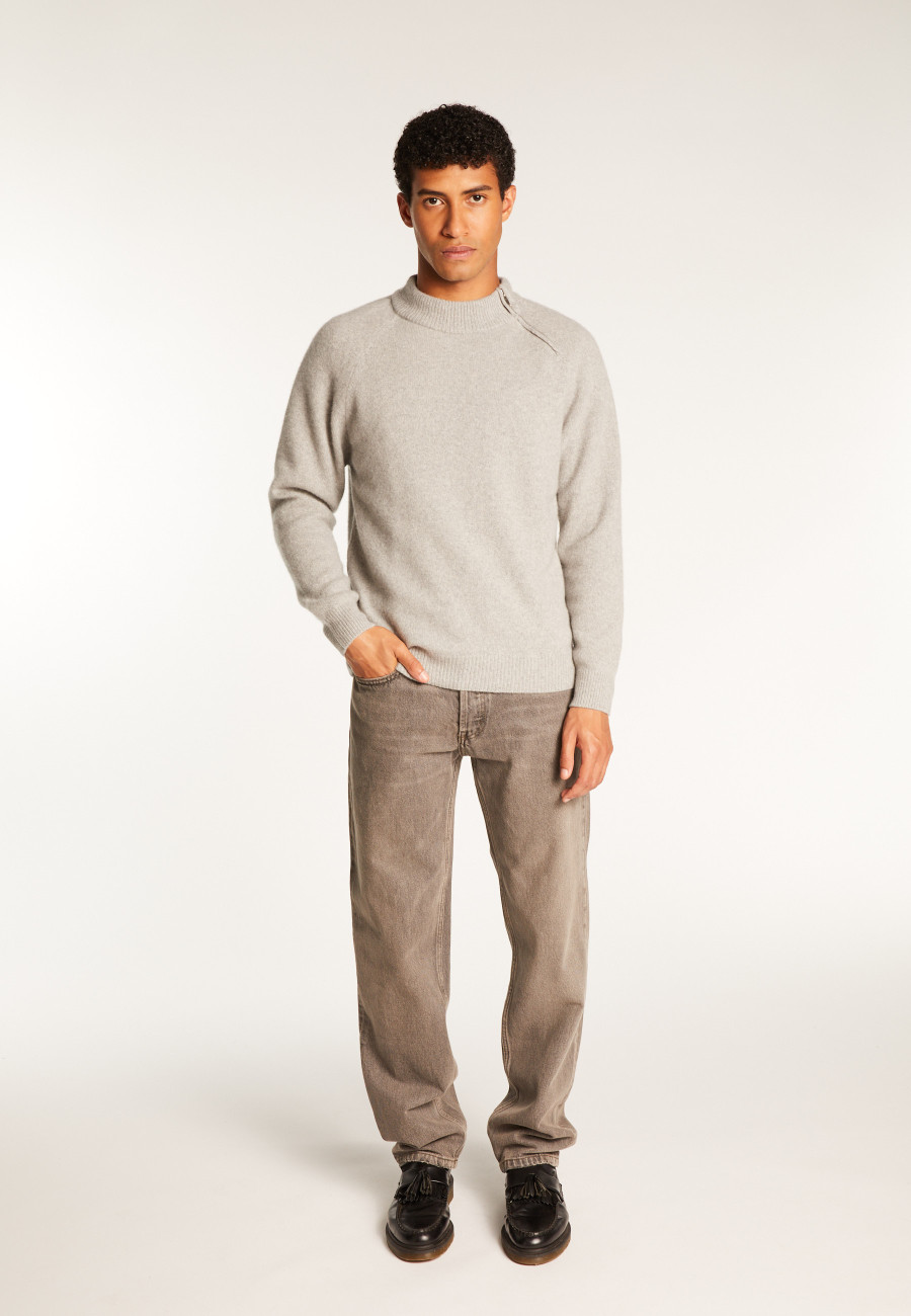 Suéter de gola redonda com zíper e mistura de caxemira - Tiam