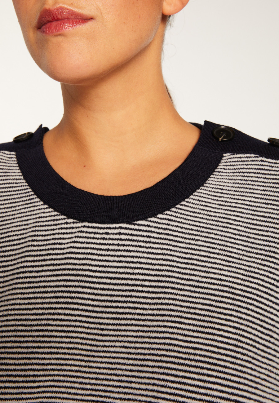 Suéter de lã e veludo com botões nos ombros - Rochelle