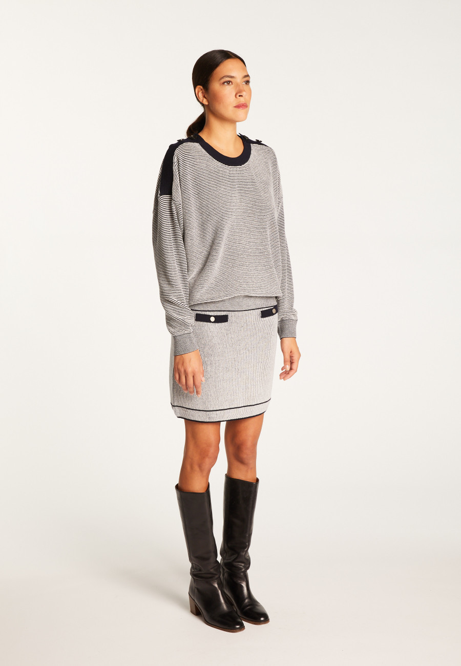 Suéter de lã e veludo com botões nos ombros - Rochelle