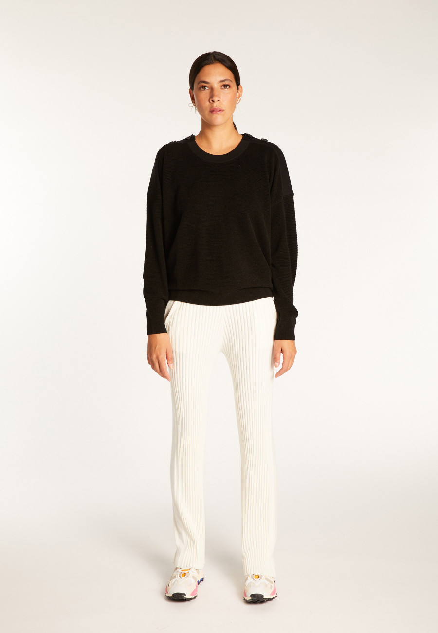 Suéter de lã e veludo com botões nos ombros - Rochelle