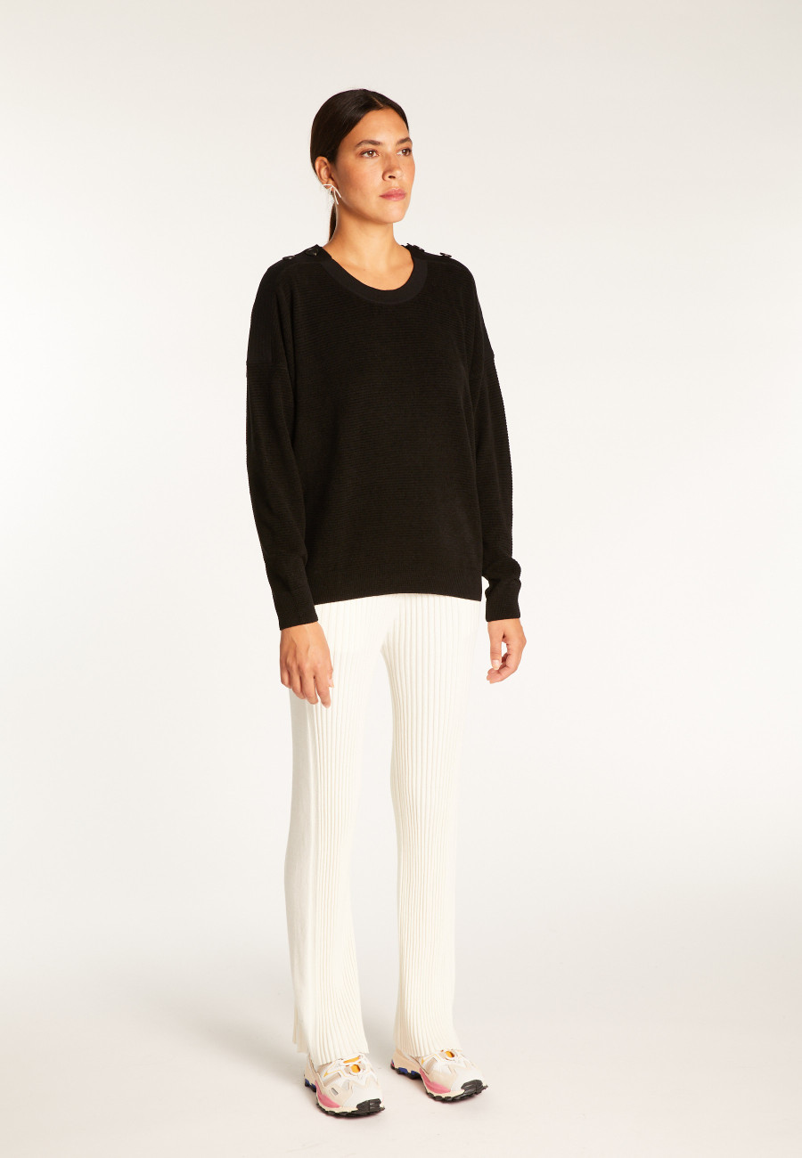 Suéter de lã e veludo com botões nos ombros - Rochelle