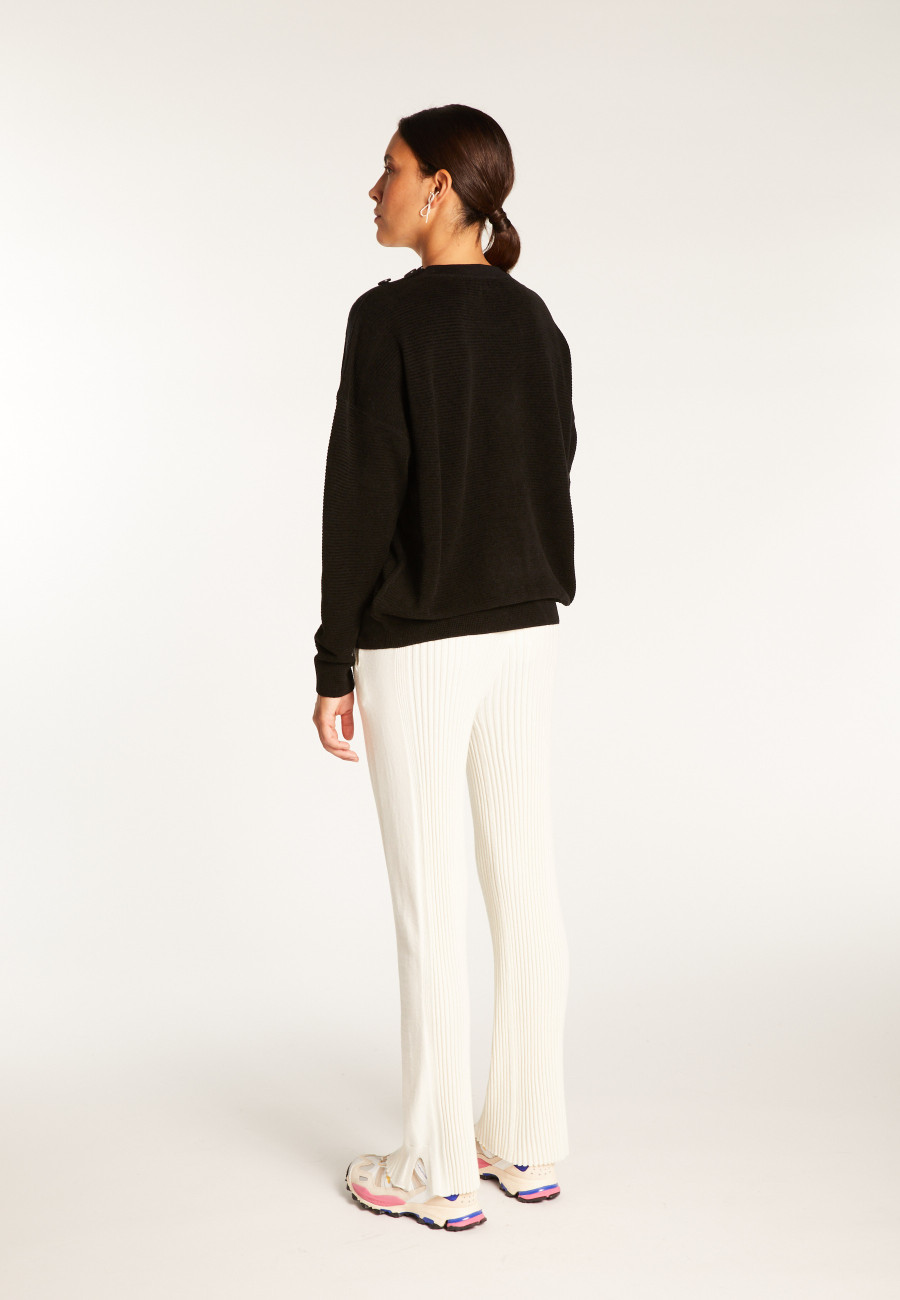 Suéter de lã e veludo com botões nos ombros - Rochelle