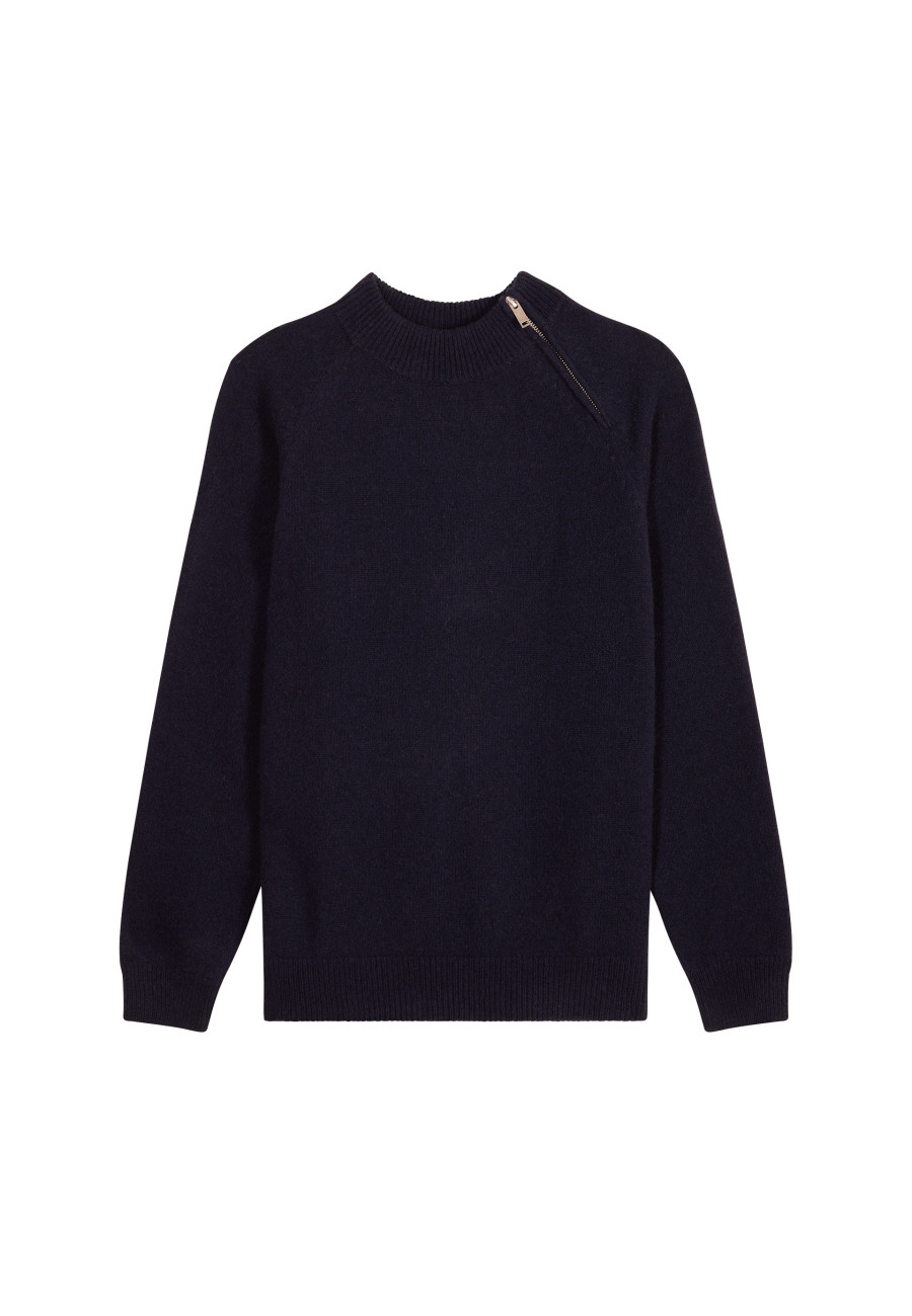 Suéter de gola redonda com zíper e mistura de caxemira - Tiam